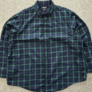 Lands End Flannel Shirt Big Tall Mens 2XLT Long Sleeve Button Up Navy Plaid